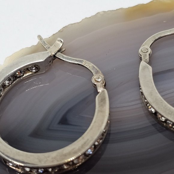 925 STERLING SILVER - Shiny Crystal Round Hoop Earrings - Picture 9 of 12